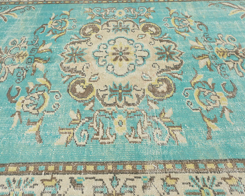 6x9 Vintage Green Persian Style Hand Knotted Low Pile Wool Area Rug